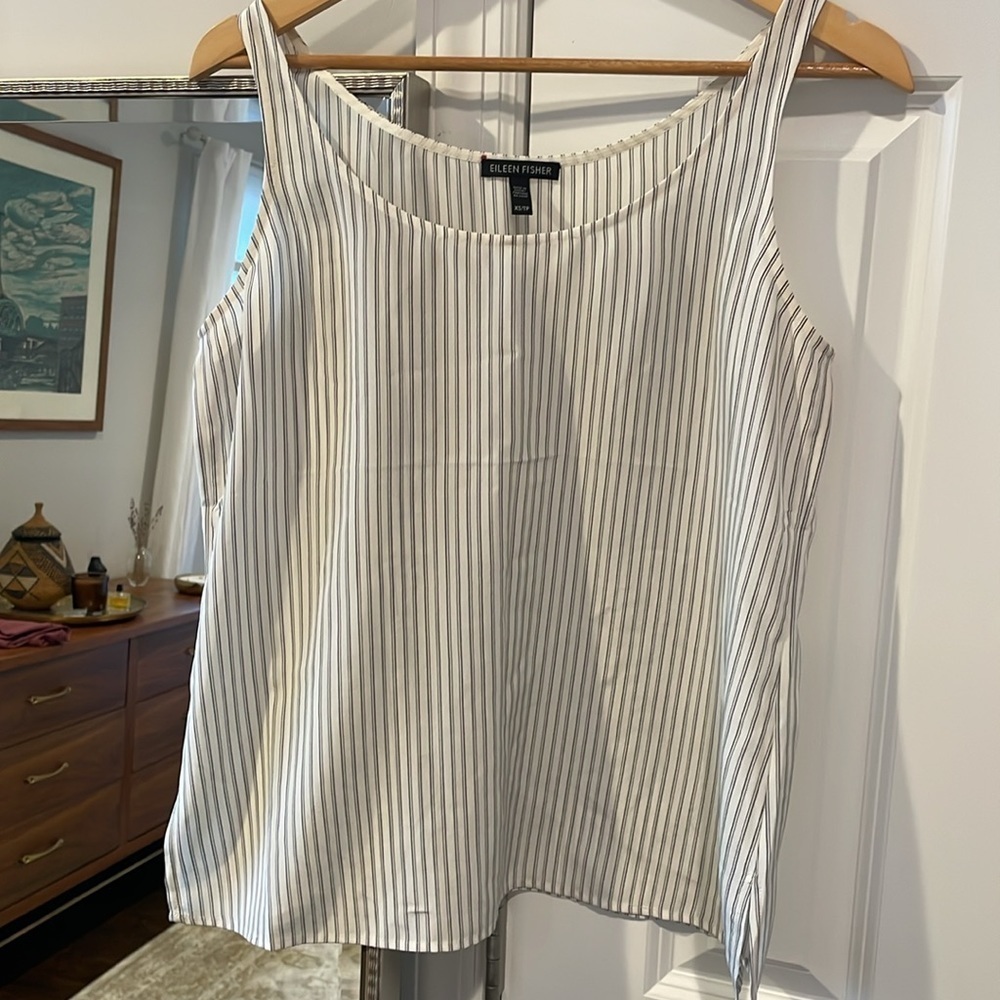 Eileen Fisher Striped Silk Crepe U Neck Camisole - Picture 3 of 12